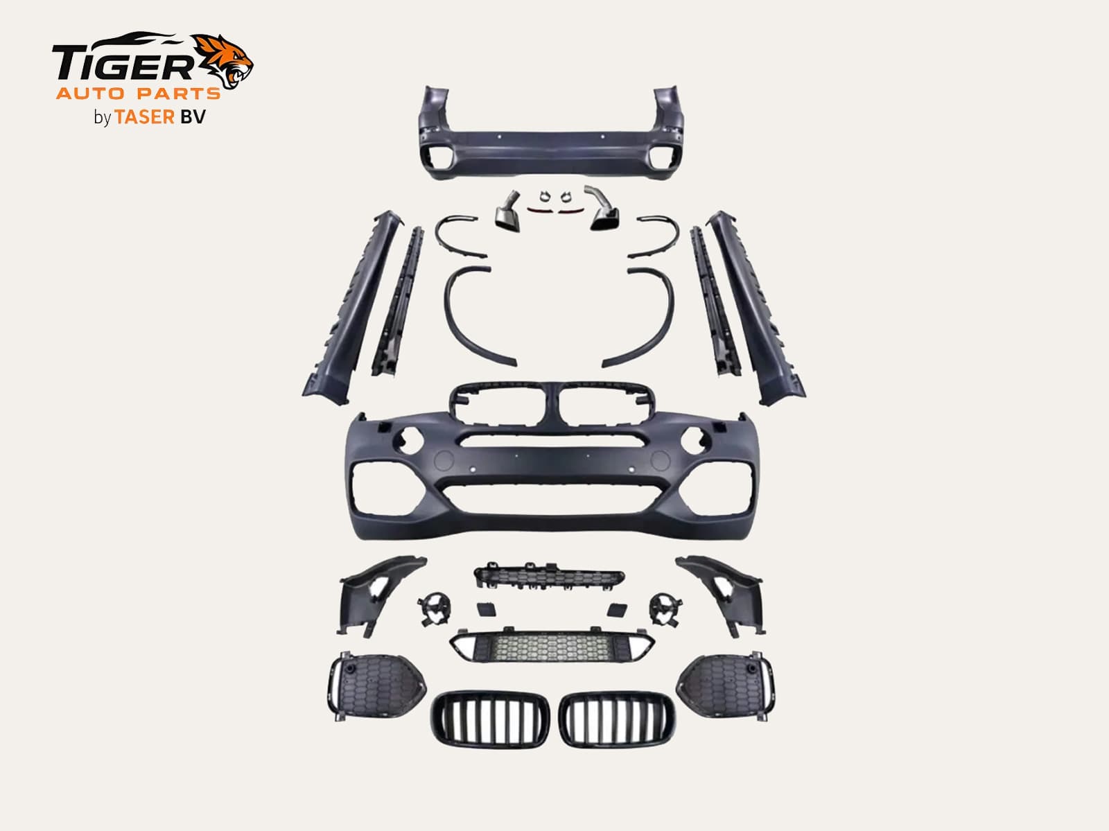 BMW X-SERIE F15 14-18 BODY KIT COMPLETE M-TECH BODYKIT - VOOR & ACHTER MET KOPLAMPWASSERS, PDC GATEN, DUBBELE UITLAAT, SIDESKIRTS, NIEREN EN SPATBORDVERBREDERS