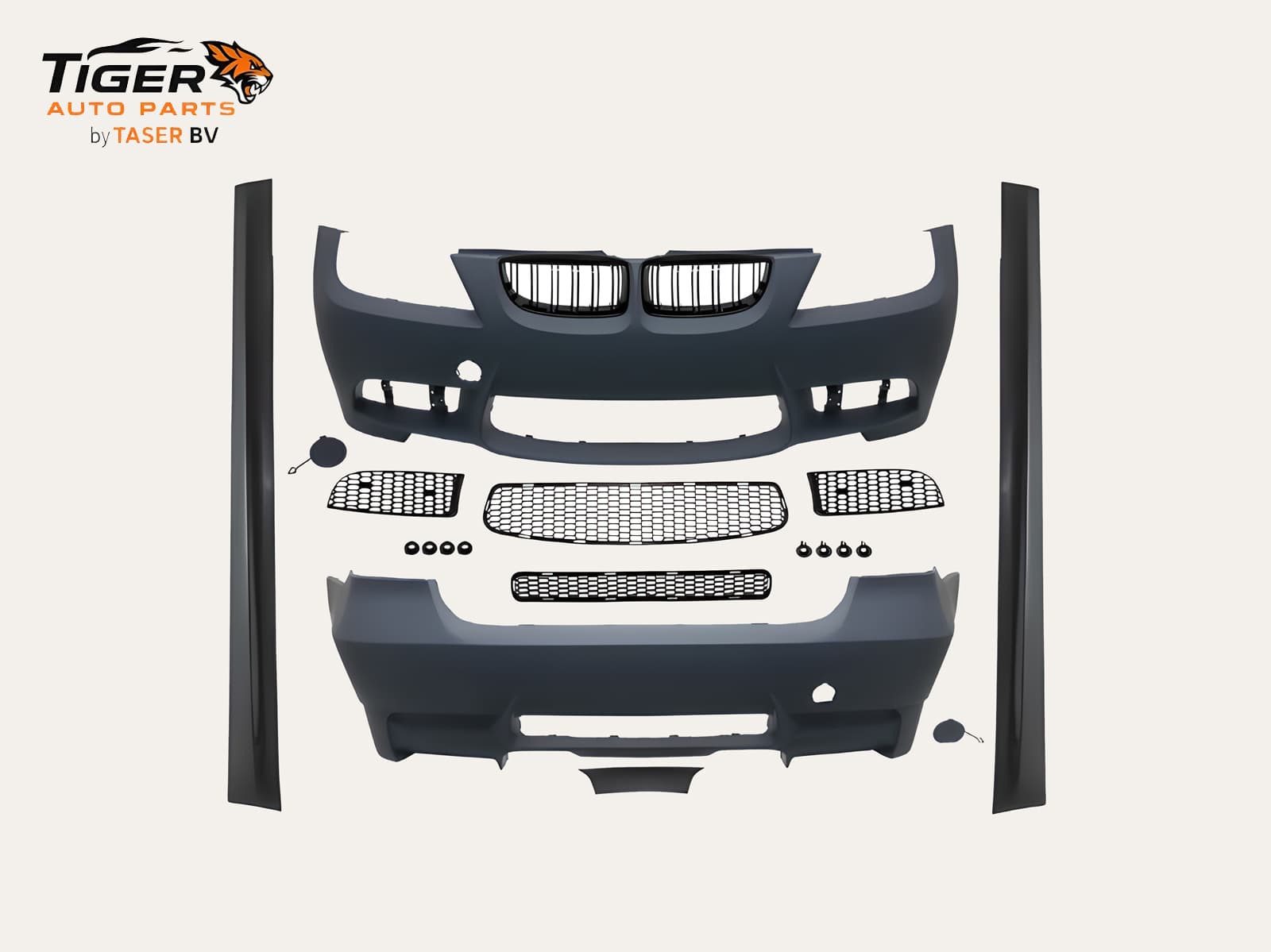 BMW 3-SERIE E90 LCI 08-11 SEDAN BODY KIT ACHTERBUMPER MET KOPLAMPSPROEIERS, PDC ACHTER, 4-UITLAAT + SIDESKIRTS + DIFFUSER M3-STIJL